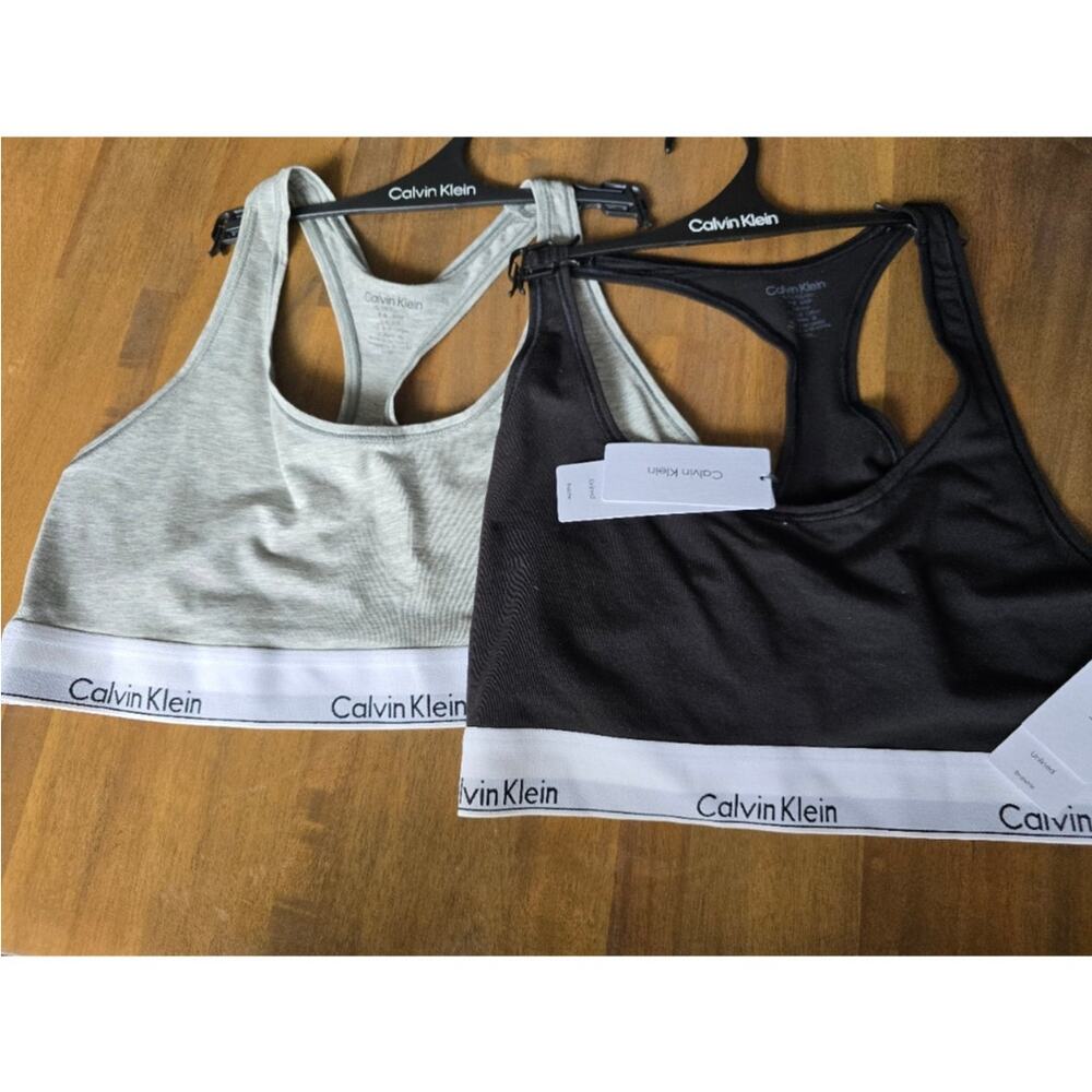 Calvin Klein Womens Grey/Black Racerback Sports Bra Unlined Size XL LOT of 2 NWT